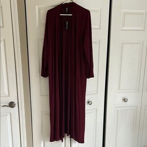 Elegant Burgundy Long Cardigan